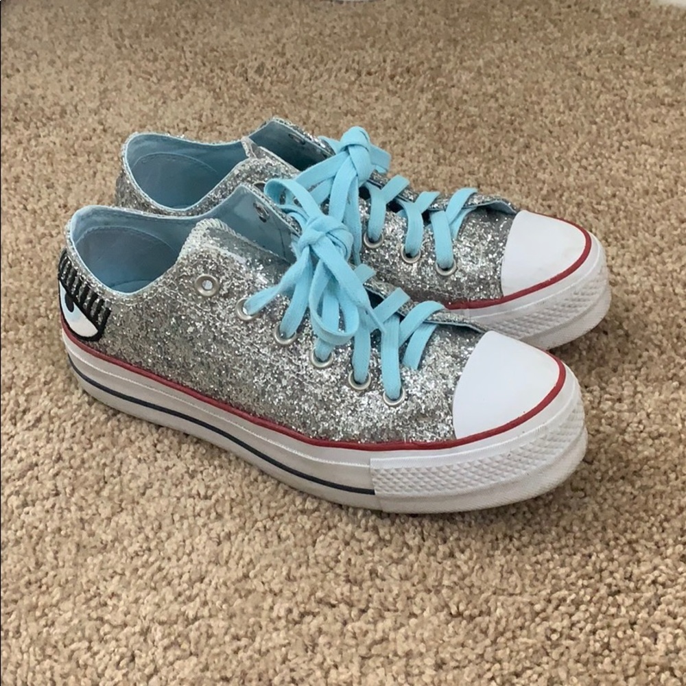 Converse x Chiara Ferragni silver glitter sneakers